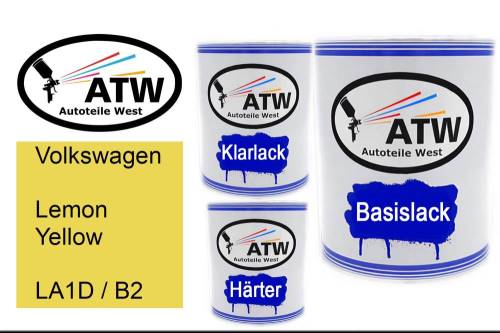 Volkswagen, Lemon Yellow, LA1D / B2: 1L Lackdose + 1L Klarlack + 500ml Härter - Set, von ATW Autoteile West.